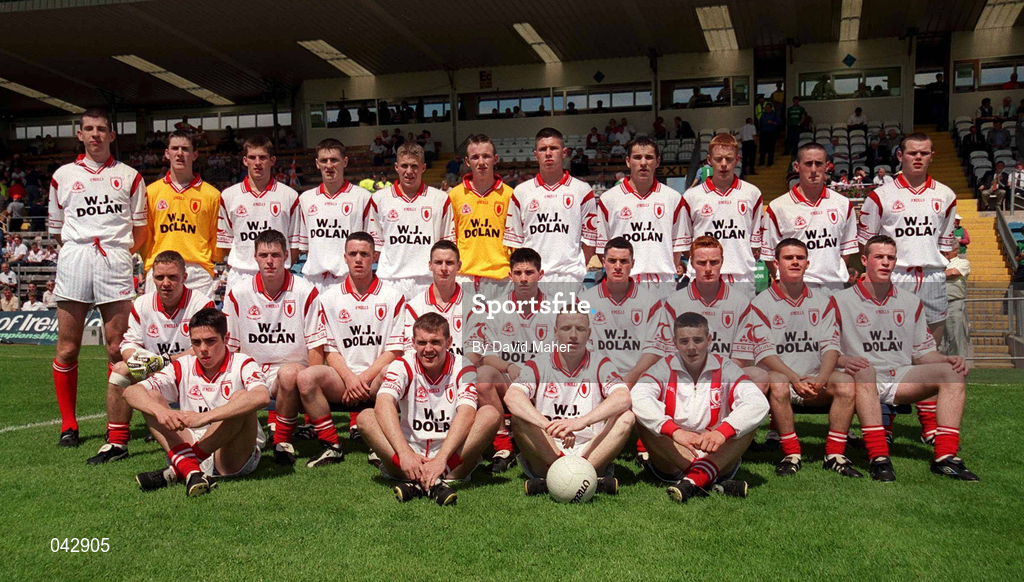 16 July 2000; The Tyrone team ahead of the Ulster Minor Football Championship Final match between Tyrone and Derry at St Tiernach's Park in Clones, Monaghan. Photo by David Maher/Sportsfile