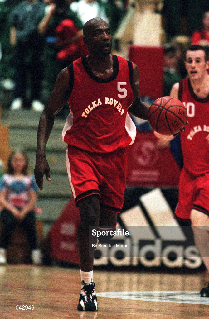 28 January 2000; Lennie McMillan of Tolka Rovers during the Senior Men's Sprite Cup Semi-Final between Tolka Rovers and Denny Notre Dame at the National Basketball Arena in Tallaght, Dublin. Photo By Brendan Moran/Sportsfile