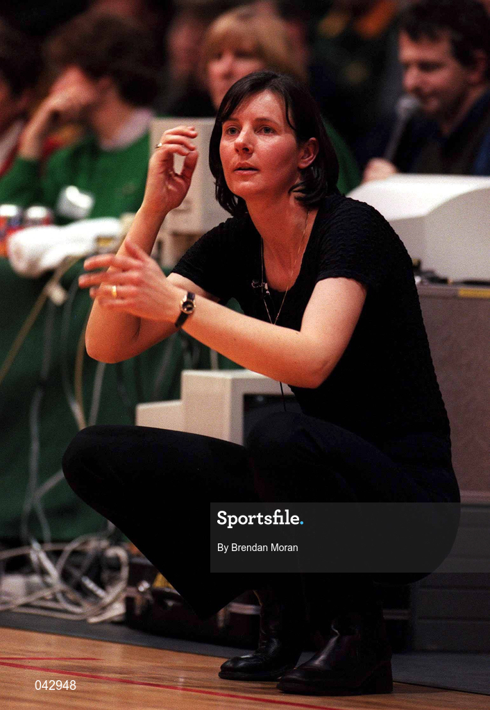 28 January 2000; Meteors coach Mary O'Mahony during the Senior Women's Sprite Cup Semi-Final between Tolka Rovers and Meteors at the National Basketball Arena in Tallaght, Dublin. Photo By Brendan Moran/Sportsfile
