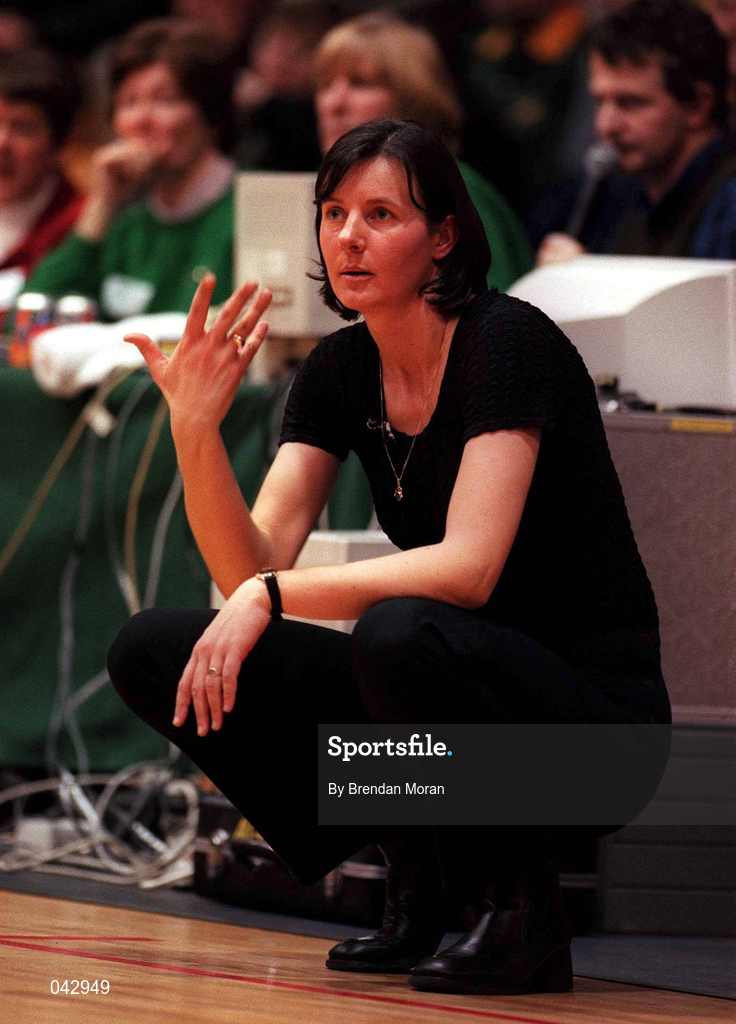 28 January 2000; Meteors coach Mary O'Mahony during the Senior Women's Sprite Cup Semi-Final between Tolka Rovers and Meteors at the National Basketball Arena in Tallaght, Dublin. Photo By Brendan Moran/Sportsfile