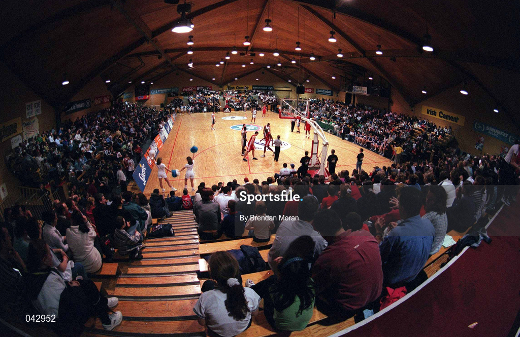 28 January 2000; A general view during the Senior Men's Sprite Cup Semi-Final between Tolka Rovers and Denny Notre Dame at the National Basketball Arena in Tallaght, Dublin. Photo By Brendan Moran/Sportsfile
