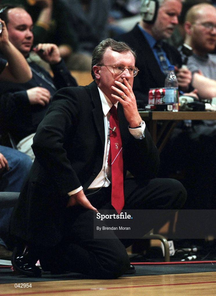 28 January 2000; Tolka Rovers coach Owen McKeown during the Senior Men's Sprite Cup Semi-Final between Tolka Rovers and Denny Notre Dame at the National Basketball Arena in Tallaght, Dublin. Photo By Brendan Moran/Sportsfile
