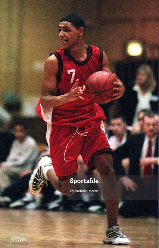 28 January 2000; Joey Haastrup of Tolka Rovers during the Senior Men's Sprite Cup Semi-Final between Tolka Rovers and Denny Notre Dame at the National Basketball Arena in Tallaght, Dublin. Photo By Brendan Moran/Sportsfile