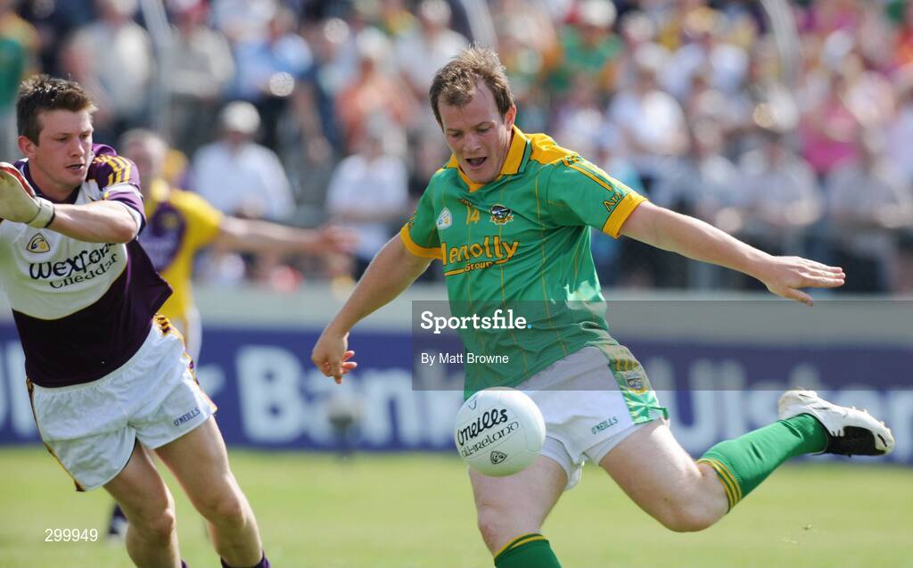 1 June 2008; Joe Sheridan, Meath, kicks the ball past Wexford  goalkeeper Anthony Masterson only to have the 'goal' disallowed. GAA Football Leinster Senior Championship Quarter-Final, Meath v Wexford, Dr. Cullen Park, Carlow. Picture credit: Matt Browne / SPORTSFILE