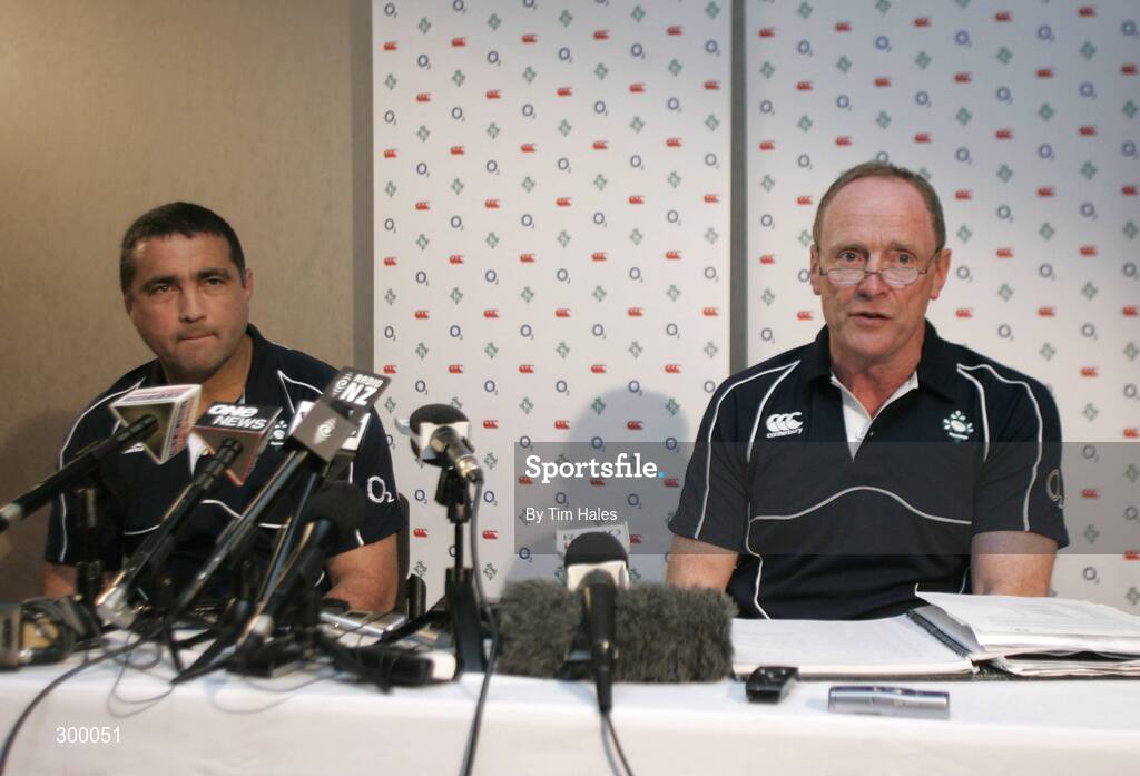 3 June 2008; Interim coach Michael Bradley, left, and Manager Joe Miles during an Ireland Team Announcement and Press Conference. 2008 Ireland Rugby Summer Tour, Holiday Inn, Wellington, New Zealand. Picture credit: Tim Hales / SPORTSFILE