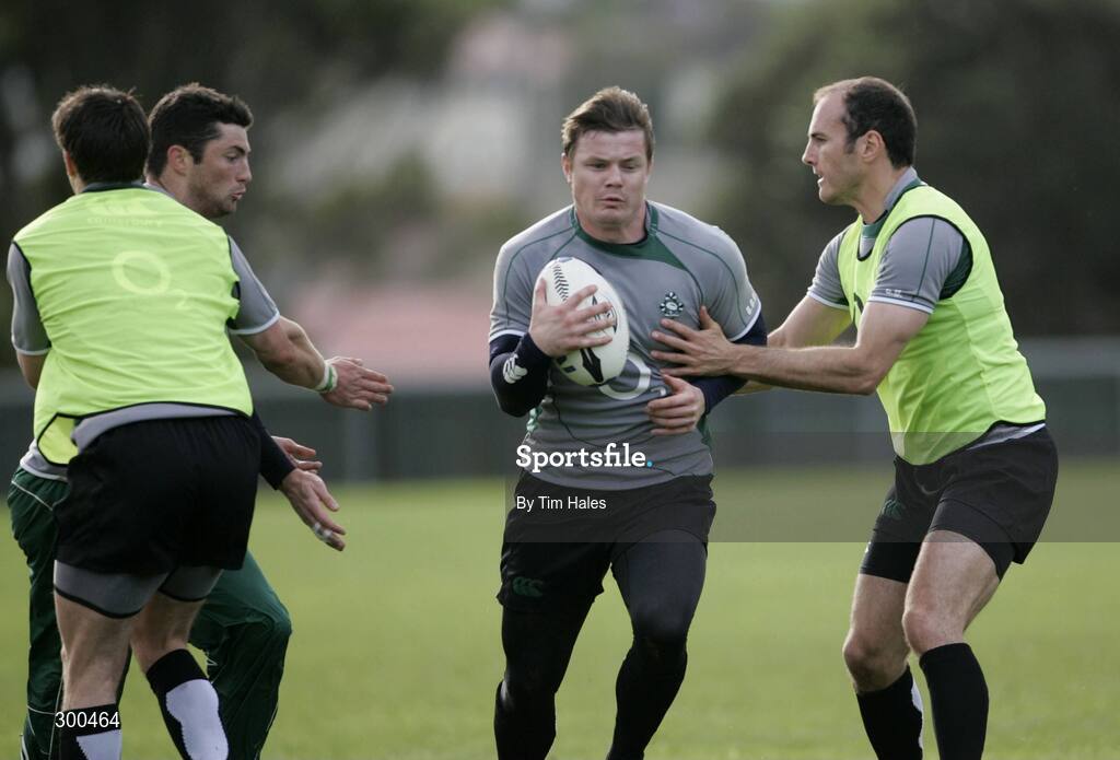 5 June 2008; Ireland's Brian O'Driscoll in action against team-mate Girvan Dempsey during rugby squad training. 2008 Ireland Rugby Summer Tour, Porirua Park, Wellington, New Zealand. Picture credit: Tim Hales / SPORTSFILE