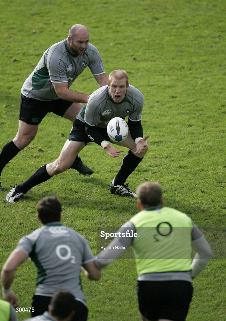 5 June 2008; Ireland's Paul O'Connell and John Hayes in action during rugby squad training. 2008 Ireland Rugby Summer Tour, Porirua Park, Wellington, New Zealand. Picture credit: Tim Hales / SPORTSFILE