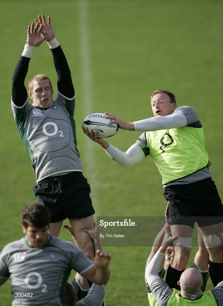 5 June 2008; Ireland's Paul O'Connell, left, and Mick O'Driscoll contest a line-out during rugby squad training. 2008 Ireland Rugby Summer Tour, Porirua Park, Wellington, New Zealand. Picture credit: Tim Hales / SPORTSFILE
