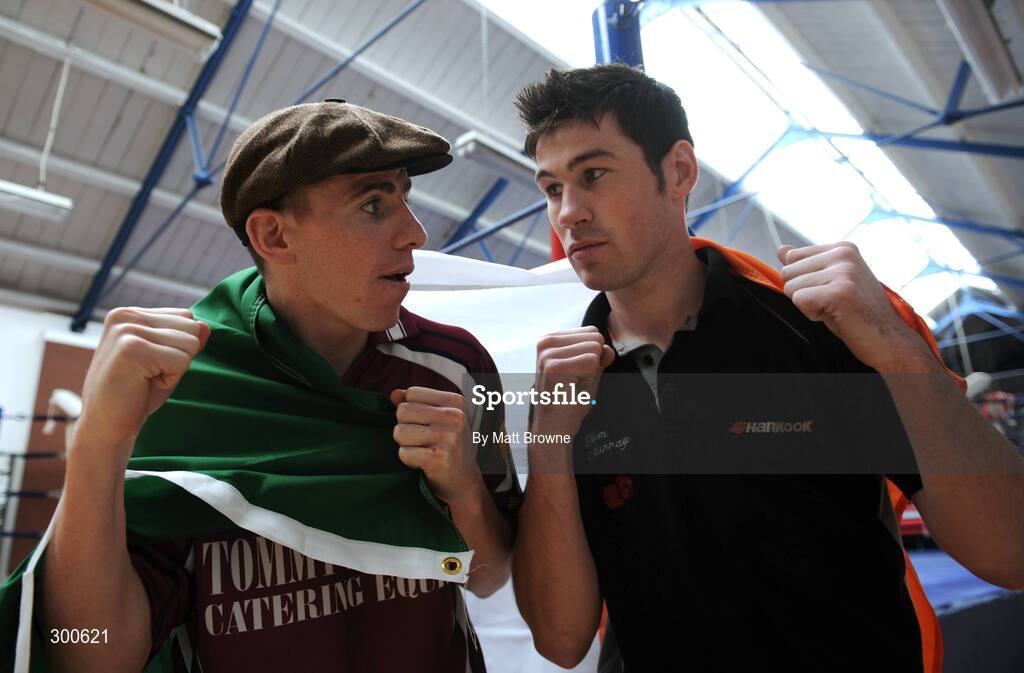 5 June 2008; Boxers Peter McDonagh, left, and Andrew Murray after the Hunky Dory Fight Night Press Conference. National Stadium, Dublin. Picture credit: Matt Browne / SPORTSFILE