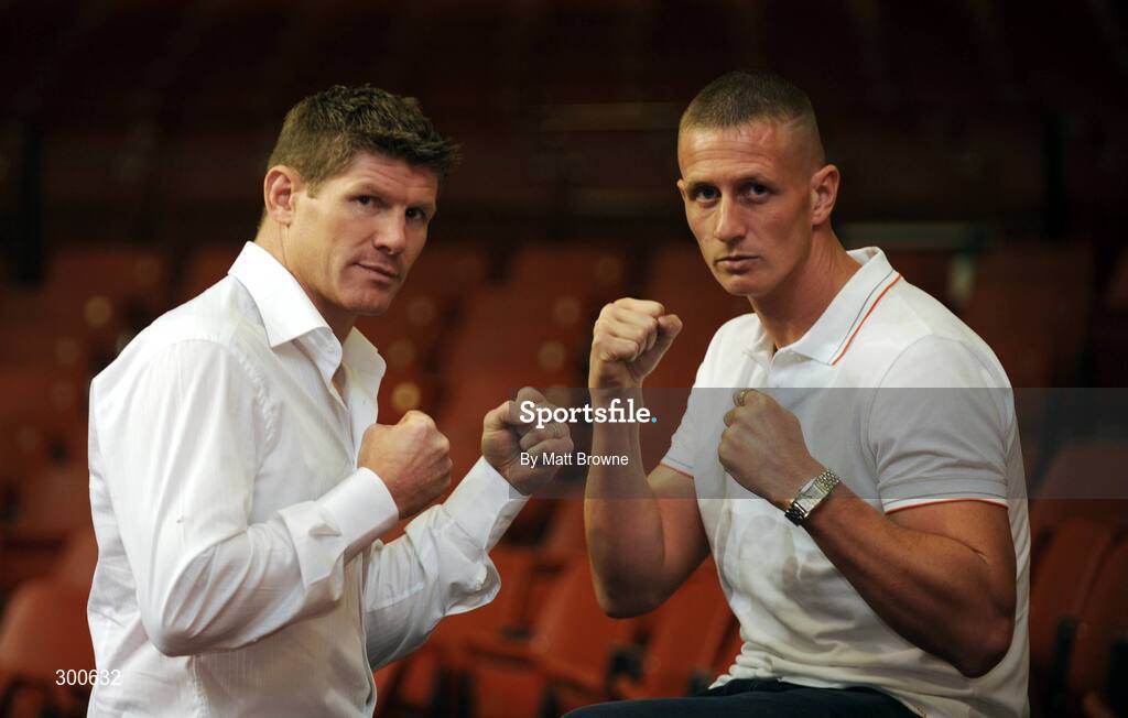 5 June 2008; Boxers Jim Rock, left, and John Jo Finnegan after the Hunky Dory Fight Night Press Conference. National Stadium, Dublin. Picture credit: Matt Browne / SPORTSFILE