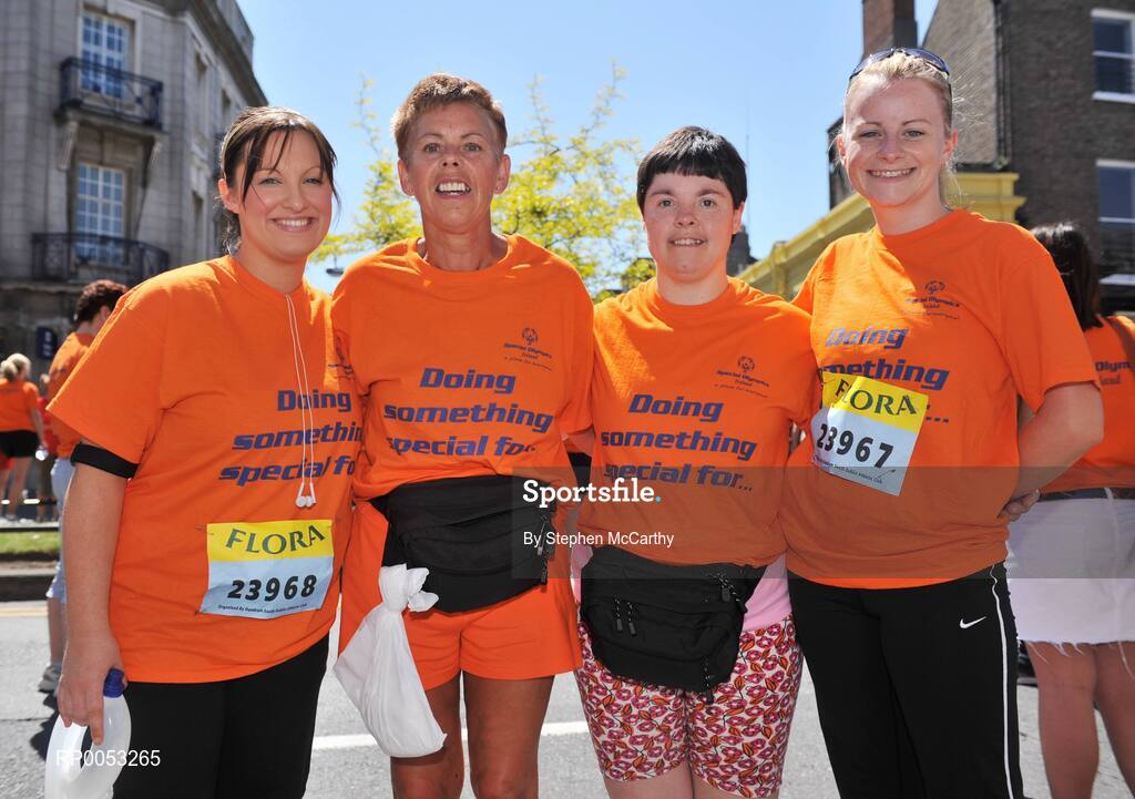 2 June 2008; Athletes running in aid of Special Olympics, from left, Bernadette Lynch, from  Blanchardstown, Rita Lawlor, from Raheny, Denise Judge, from Cabra West, and Sarah Baker, from Blanchardstown, ahead of the 2008 Women’s Mini Marathon. Lower Baggot Street, Dublin. Picture credit: Stephen McCarthy / SPORTSFILE