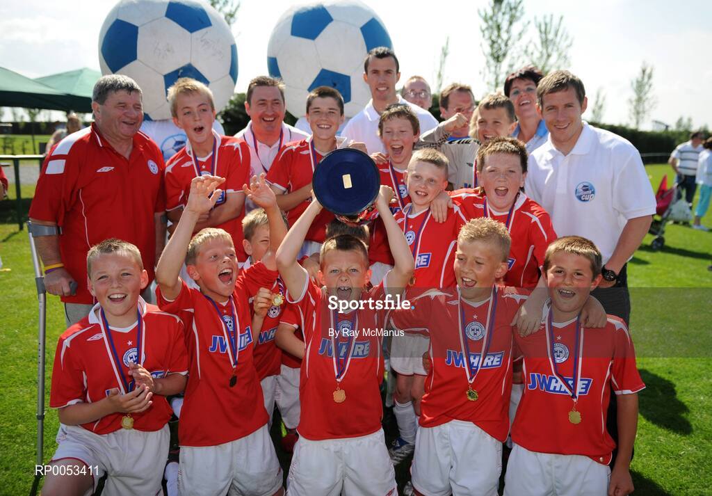 7 June 2008; The victorious Shelbourne team with Keith Fahey, St Patrick's Athletic, and Joe Gamble, Cork City, after they won the Danone Nations Cup National Final. AUL Complex, Clonshaugh, Dublin. Picture credit: Ray McManus / SPORTSFILE