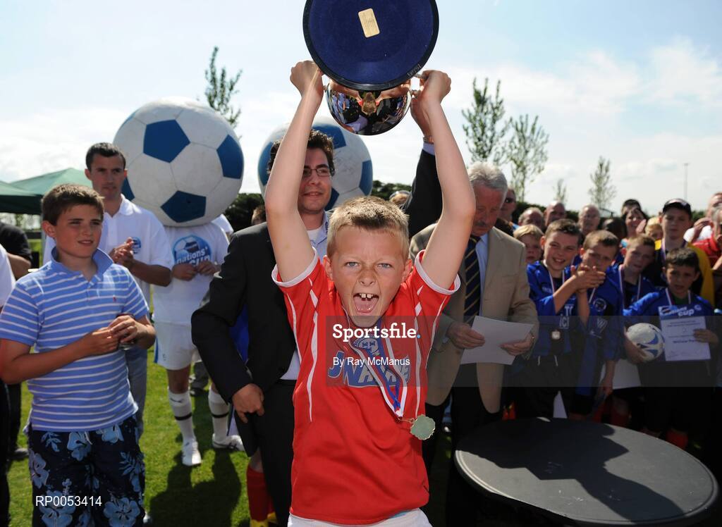 7 June 2008; The Shelbourne captain Aaron Ashe celebrates after his side won the Danone Nations Cup National Final. AUL Complex, Clonshaugh, Dublin. Picture credit: Ray McManus / SPORTSFILE