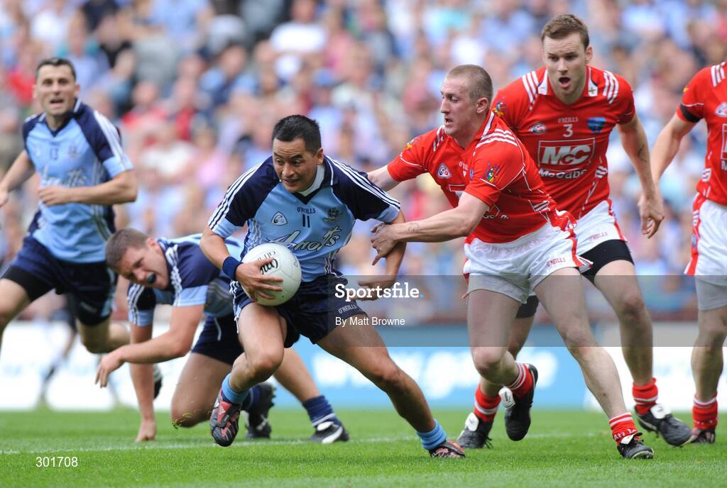 8 June 2008; Jason Sherlock, Dublin, in action against Ray Finnegan, Louth. GAA Football Leinster Senior Championship Quarter-Final, Louth v Dublin, Croke Park, Dublin. Picture credit: Matt Browne / SPORTSFILE