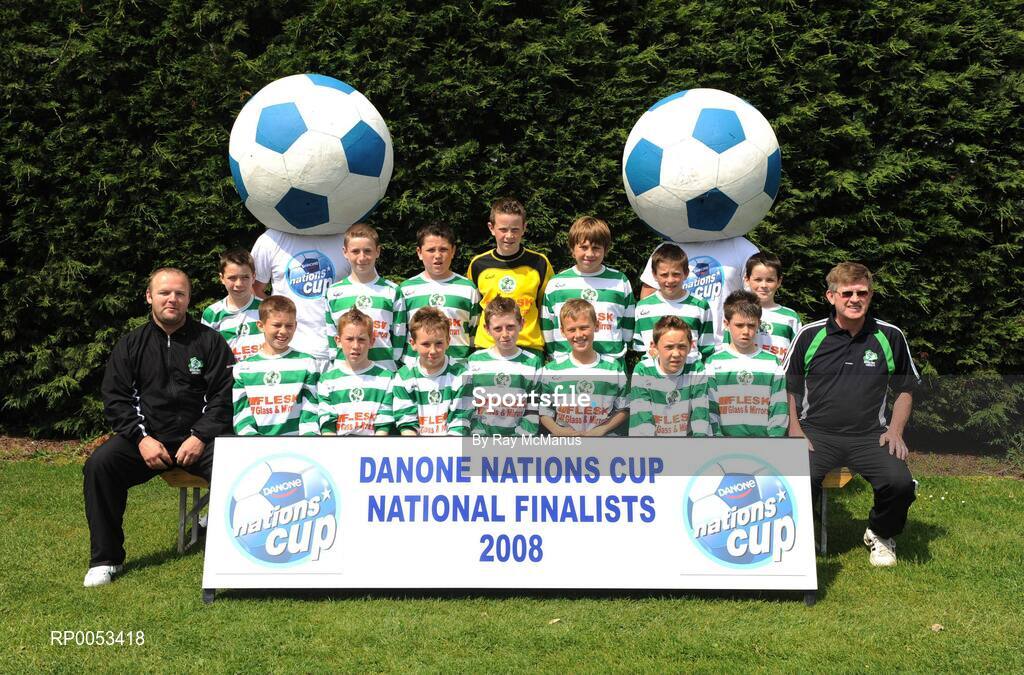 7 June 2008; The Killarney Celtic, Co Kerry, team, back row left to right; Christopher Doncel, Darren Doherty, Liam Kearney, Shane Ryan, Brendan Lyne, Michael Burns and Feargal O'Donoghue, front row l to r; Randall Kengan (Manager), Shane Cronin, Jordan Adams, Daniel O'Donoghue, Donal Lyne, Conor Randall, Paudie Clifford, Michael McGrath and Michael Lyne (Manager), before the start of the Danone Nations Cup National Finals, AUL Complex, Clonshaugh, Dublin. Picture credit: Ray McManus / SPORTSFILE