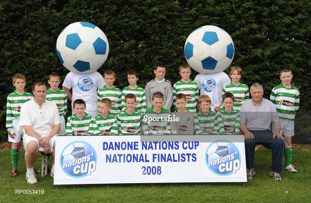 7 June 2008; The Trim Celtic, Co Meath, team, back row left to right, Cian Nevin, Jack McGowan, Barry Boggin, James Cullen, Colm Fitzgerald, Luke Moran, Fionnan Madden and Dan Lewis, front row l to r; Peter Madden (Manager), Marc Kane, Anthony Moran, Pierre Fox, Kyle Dixon, Darren McGarry, Eoin O’Connor, David Rennick and Colm Fitzgerald (Manager), before the start of the Danone Nations Cup National Finals, AUL Complex, Clonshaugh, Dublin. Picture credit: Ray McManus / SPORTSFILE  *** Local Caption *** send to Meath papers from PR