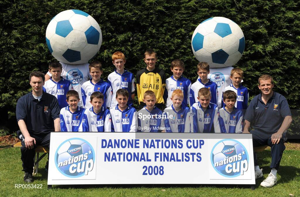 7 June 2008; The College Corinthians AFC team, Cork, back row left to right, Alex O’Sullivan, Daniel James, Alex Burns, Eoin O’Sullivan, Shane Daly, Shane Kearney and Ben McAuliffe, front row l to r; Pat Kearney (Manager), Robert Coughlan, Brian Cooney, Mark Dolan, Craig Donnellan, Cian Devine, Jamie Philpott, Stephen Christopher and Bily Daly (Manager), before the start of the Danone Nations Cup National Finals, AUL Complex, Clonshaugh, Dublin. Picture credit: Ray McManus / SPORTSFILE  *** Local Caption *** send to cork papers and Irish Examiner