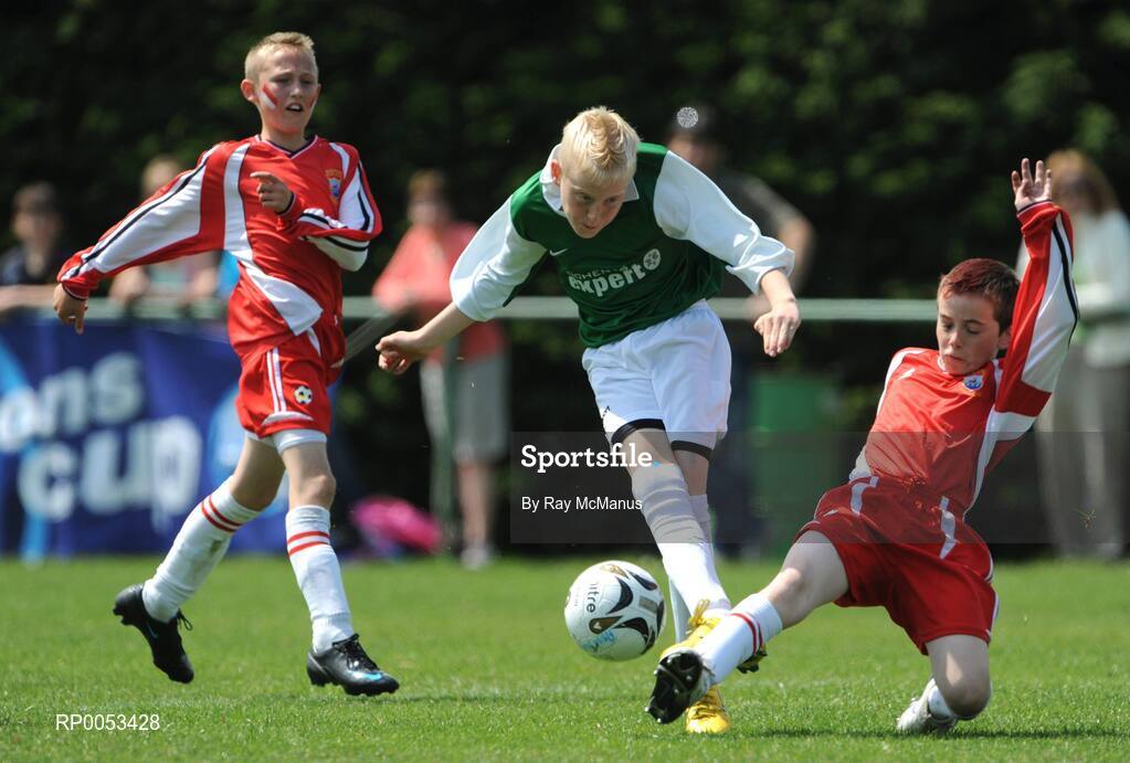 7 June 2008; Jack Foran, New Ross Celtic, right, in action against Darragh Joyce, Willow Park FC, during the Danone Nations Cup National Finals, AUL Complex, Clonshaugh, Dublin. Picture credit: Ray McManus / SPORTSFILE  *** Local Caption *** send to Wexford and Westmeath papers