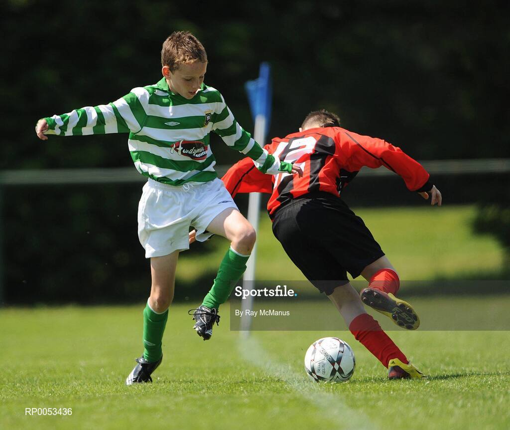 7 June 2008; Jack McGowan, Trim Celtic, Co Meath, in action against Eric Kearney, Willow Park F.C. during the Danone Nations Cup National Finals, AUL Complex, Clonshaugh, Dublin. Picture credit: Ray McManus / SPORTSFILE  *** Local Caption *** send to Meath papers
