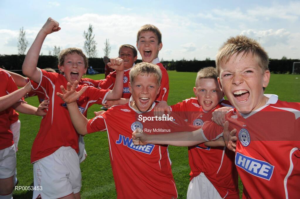 7 June 2008; Members of the Shelbourne FC team celebrate victory in the Danone Nations Cup National Final. Shelbourne FC, Dublin, v Willow Park, Athlone, Co. Westmeath. AUL Complex, Clonshaugh, Dublin. Picture credit: Ray McManus / SPORTSFILE