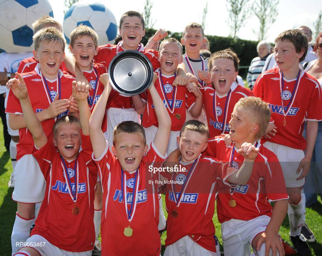 7 June 2008; The Shelbourne captain Aaron Ashe celebrates with his team-mates after Shelbourne had won the Danone Nations Cup National Final. AUL Complex, Clonshaugh, Dublin. Picture credit: Ray McManus / SPORTSFILE