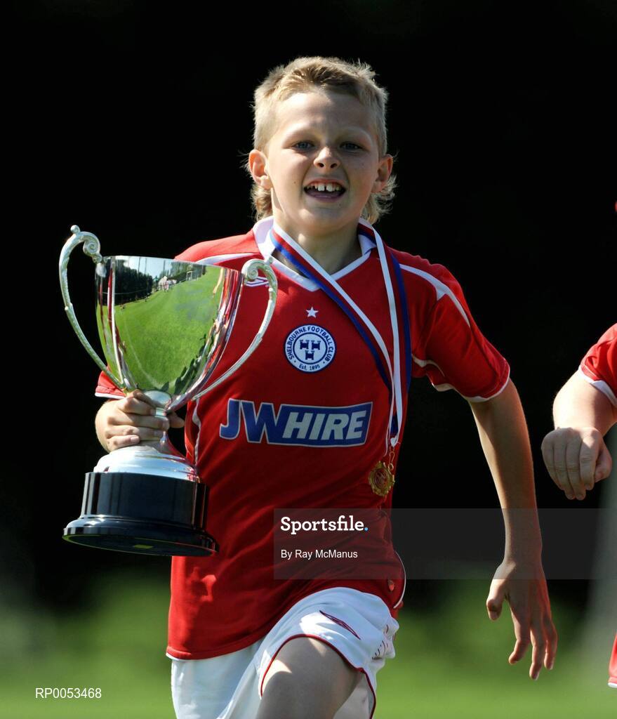 7 June 2008; The Shelbourne captain Aaron Ashe celebrates after winning the Danone Nations Cup National Final. AUL Complex, Clonshaugh, Dublin. Picture credit: Ray McManus / SPORTSFILE