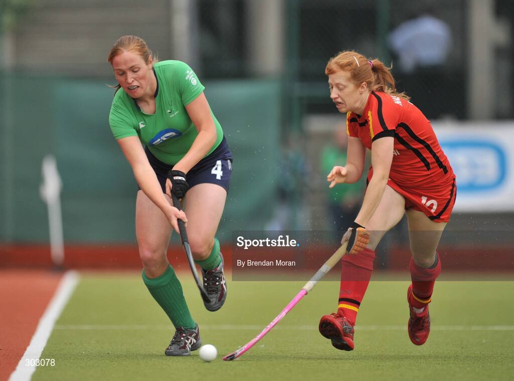 12 June 2008; Roisin Flinn, Ireland, in action against Nina Hasselmann, Germany. Setanta Sports Trophy, Ireland v Germany, National Hockey Stadium, UCD, Belfield, Dublin. Picture credit: Brendan Moran / SPORTSFILE
