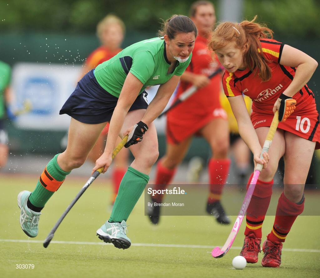 12 June 2008; Eimear Cregan, Ireland, in action against Nina Hassekmann, Germany. Setanta Sports Trophy, Ireland v Germany, National Hockey Stadium, UCD, Belfield, Dublin. Picture credit: Brendan Moran / SPORTSFILE