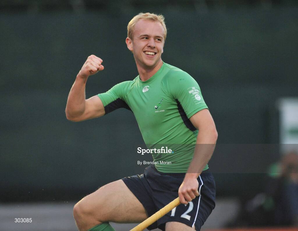 12 June 2008; Eugene Magee, Ireland, celebrates after scoring his side's first goal against Canada. Setanta Sports Trophy, Ireland v Canada, National Hockey Stadium, UCD, Belfield, Dublin. Picture credit: Brendan Moran / SPORTSFILE
