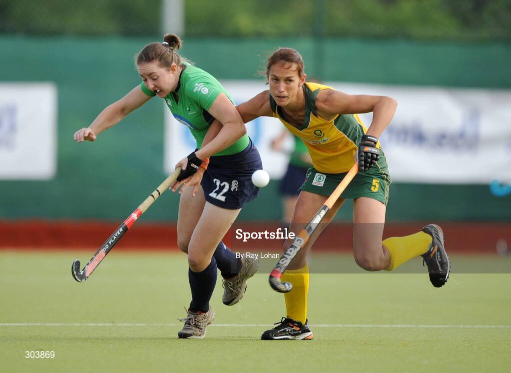 15 June 2008; Lisa Jacob, Ireland, in action against Taryn Hosking, South Africa. Women's Setanta Sports Trophy, Ireland v South Africa, National Hockey Stadium, UCD, Belfield. Picture credit: Ray Lohan / SPORTSFILE *** Local Caption ***