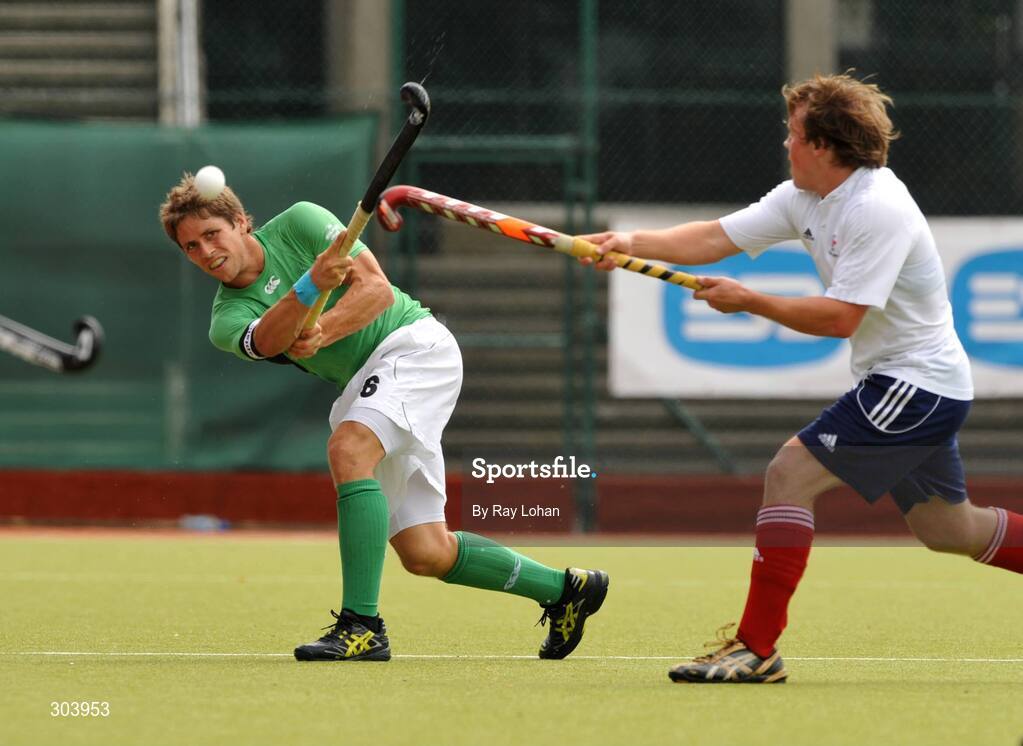 15 June 2008; Ronan Gormley, Ireland, in action against Stephen Dick, Great Britain. Men's Setanta Sports Trophy, Ireland v Great Britain, National Hockey Stadium, UCD, Belfield. Picture credit: Ray Lohan / SPORTSFILE *** Local Caption ***