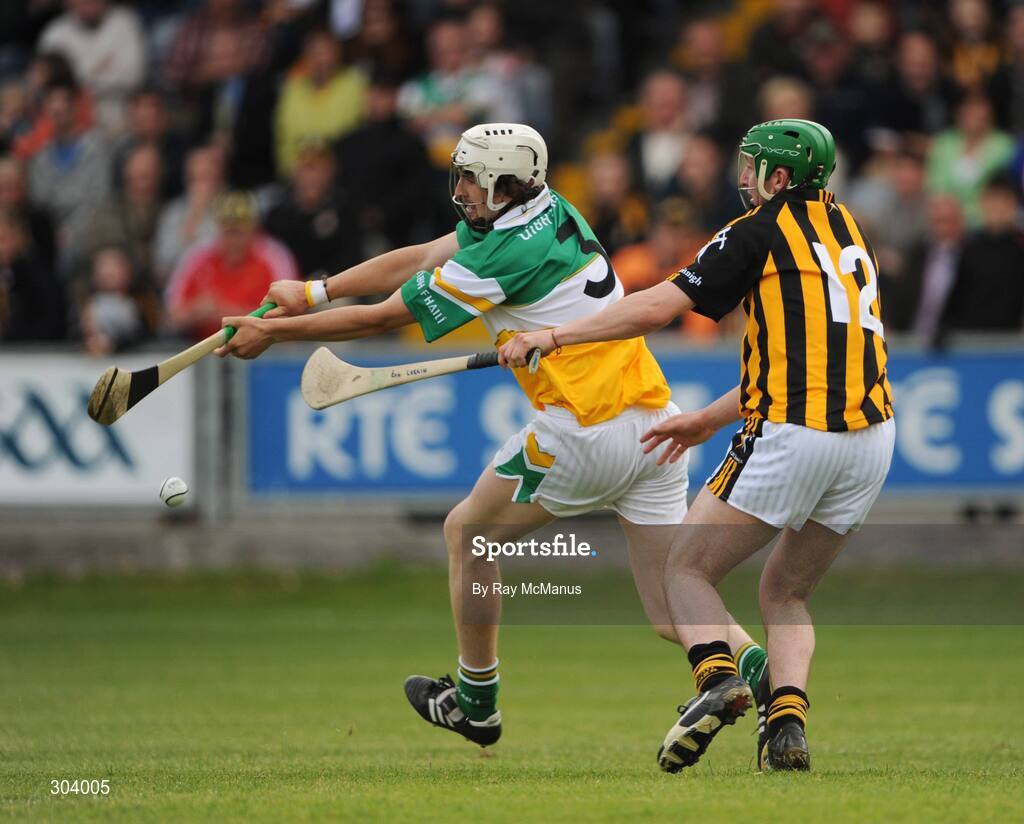 15 June 2008; David Kenny, Offaly, in action against Eoin Larkin, Kilkenny. GAA Hurling Leinster Senior Championship Semi-Final, Offaly v Kilkenny, O'Moore Park, Portlaoise, Co. Laois. Picture credit: Ray McManus / SPORTSFILE
