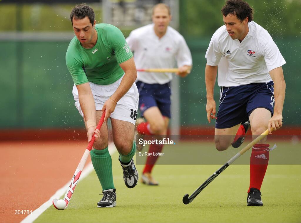 15 June 2008; David Hobbs, Ireland, in action against Rob Moore, Great Britain, Men's Setanta Sports Trophy, Ireland v Great Britain, National Hockey Stadium, UCD, Belfield. Picture credit: Ray Lohan / SPORTSFILE *** Local Caption ***