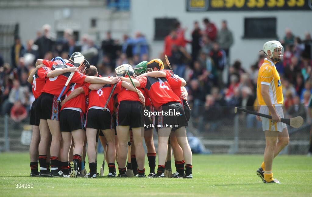 15 June 2008; The Down team form a huddle before the match. GAA Hurling Ulster Senior Championship Final, Antrim v Down, Casement Park, Belfast. Picture credit: Damien Eagers / SPORTSFILE