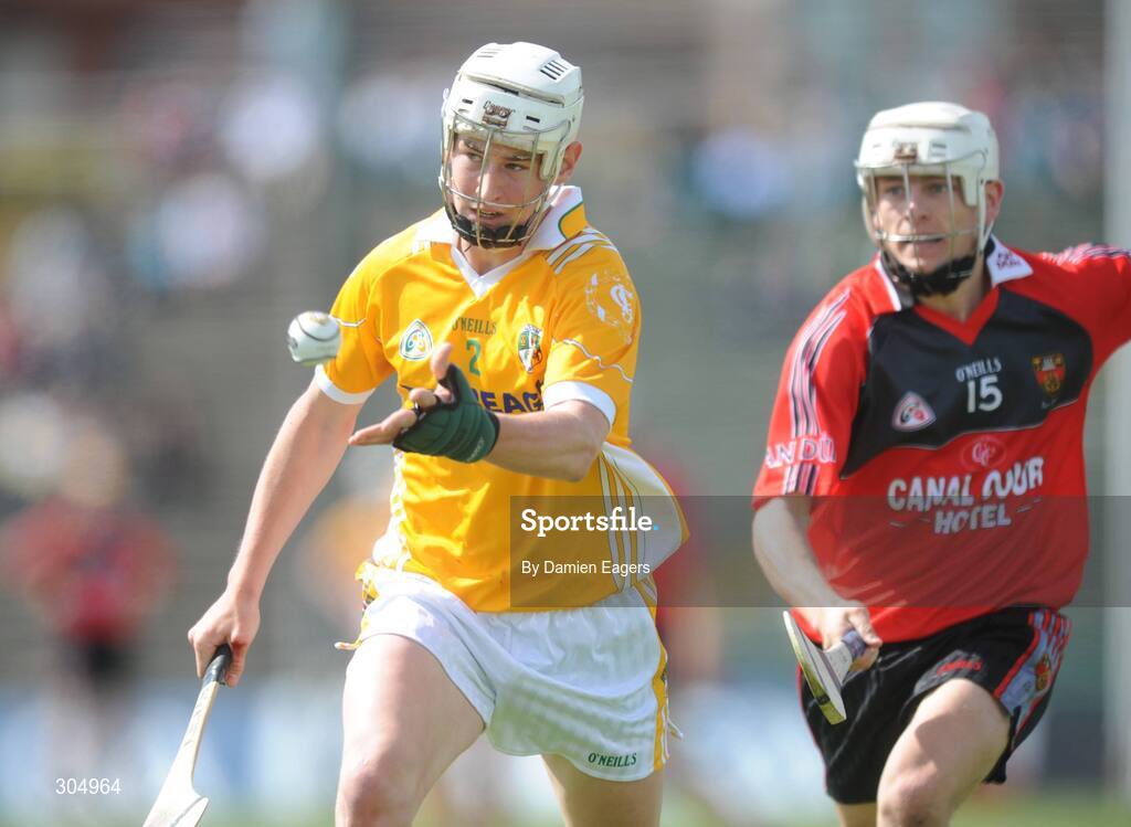 15 June 2008; Aaron Graffin, Antrim, in action against Stephen Clarke, Down. GAA Hurling Ulster Senior Championship Final, Antrim v Down, Casement Park, Belfast. Picture credit: Damien Eagers / SPORTSFILE