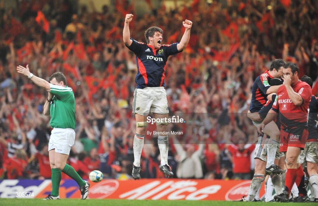 24 May 2008; Donncha O'Callaghan, Munster, celebrates at the final whistle Heineken Cup Final, Munster v Toulouse, Millennium Stadium, Cardiff, Wales. Picture credit: Brendan Moran / SPORTSFILE