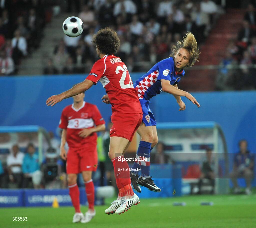20 June 2008; Luka Modric, Croatia, in action against Hamit Altintop, Turkey. UEFA EURO 2008TM, Quarter-Final, Croatia v Turkey, Ernst Happel Stadion, Vienna, Austria. Picture credit; Pat Murphy / SPORTSFILE