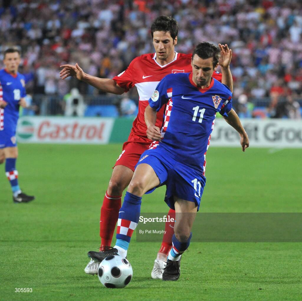 20 June 2008; Darijo Srna, Croatia, in action against Hakan Balta, Turkey. UEFA EURO 2008TM, Quarter-Final, Croatia v Turkey, Ernst Happel Stadion, Vienna, Austria. Picture credit; Pat Murphy / SPORTSFILE