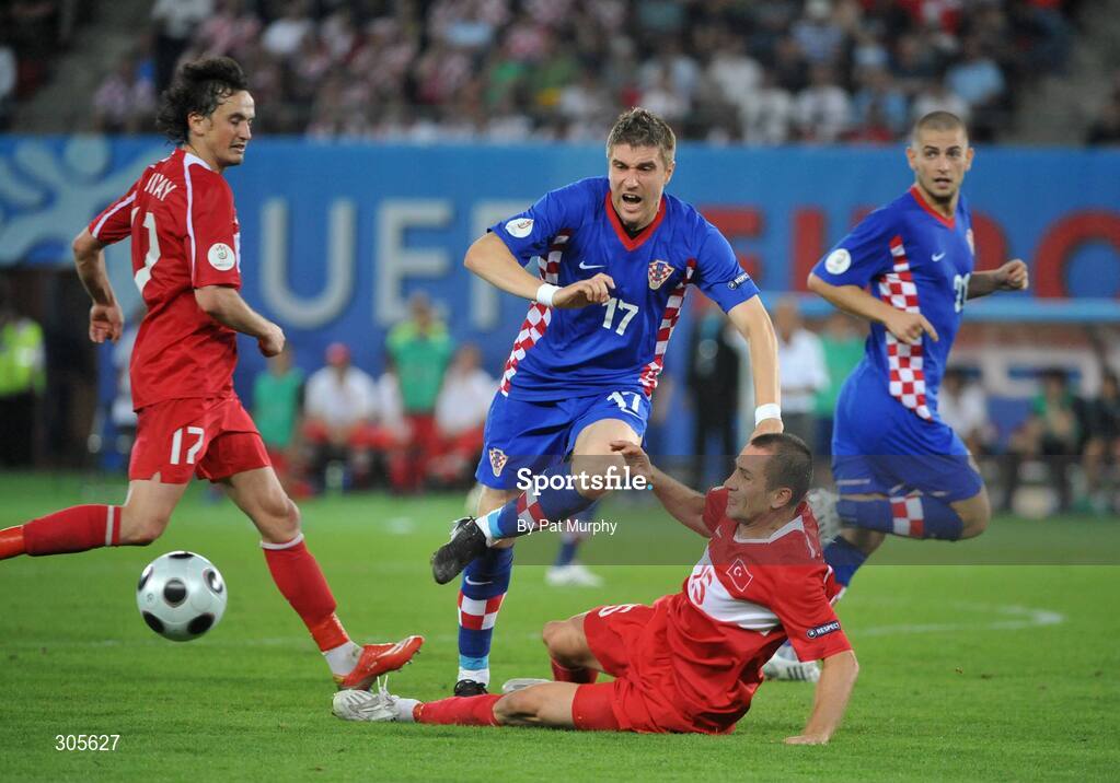 20 June 2008; Ivan Klasnic, Croatia, in action against Emre Asik, Turkey. UEFA EURO 2008TM, Quarter-Final, Croatia v Turkey, Ernst Happel Stadion, Vienna, Austria. Picture credit; Pat Murphy / SPORTSFILE