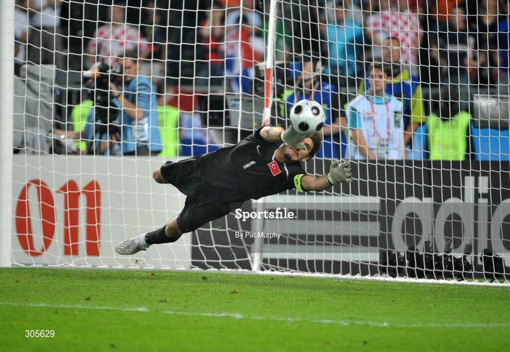 20 June 2008; Rustu Recber, Turkey, saves the final penalty. UEFA EURO 2008TM, Quarter-Final, Croatia v Turkey, Ernst Happel Stadion, Vienna, Austria. Picture credit; Pat Murphy / SPORTSFILE