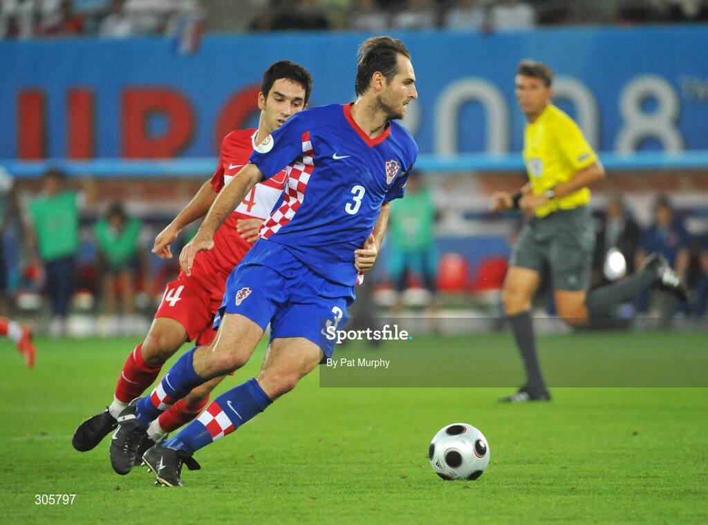 20 June 2008; Josip Simunic, Croatia, in action against Arda Turan, Turkey. UEFA EURO 2008TM, Quarter-Final, Croatia v Turkey, Ernst Happel Stadion, Vienna, Austria. Picture credit; Pat Murphy / SPORTSFILE