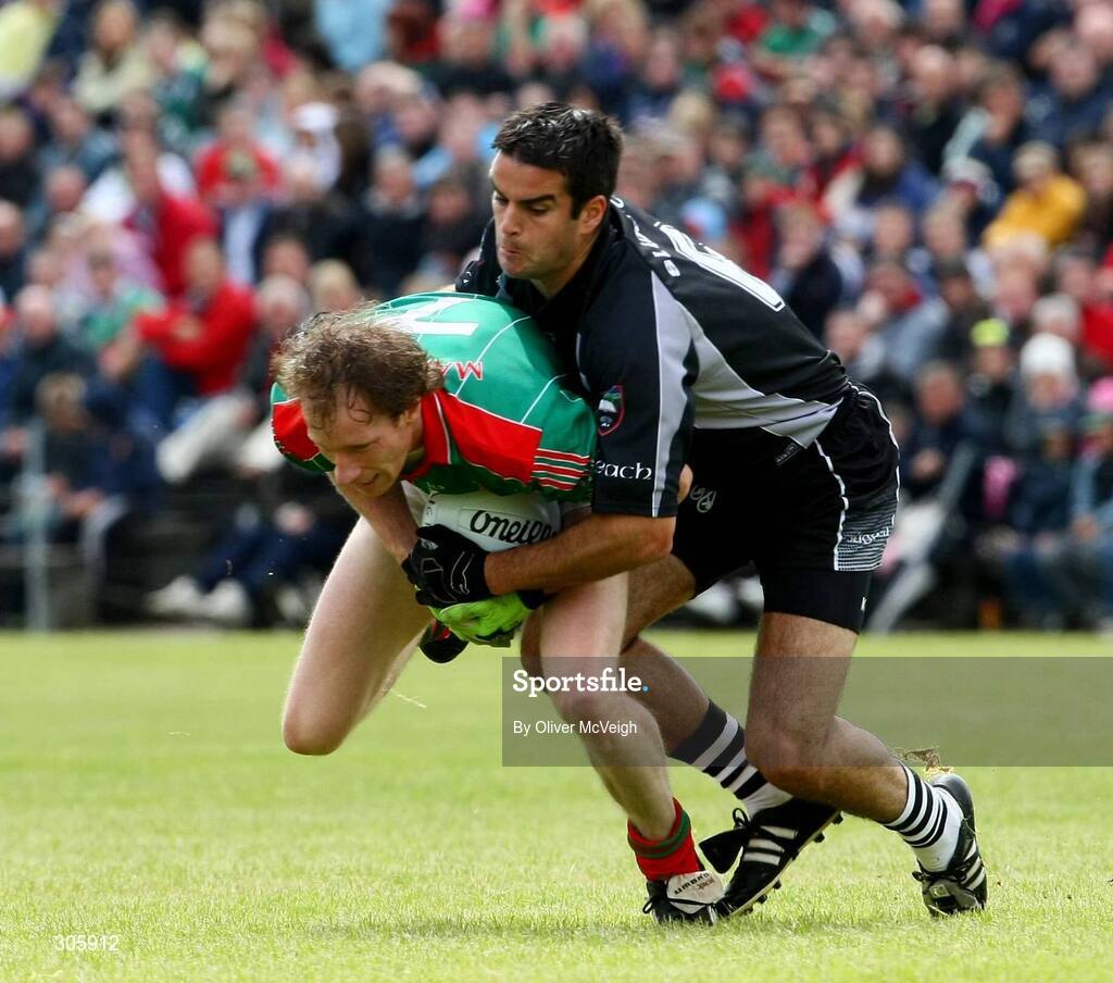 22 June 2008; James Nallen Mayo, in action against Michael McNamara, Sligo. GAA Football Connacht Senior Championship Semi-Final, Mayo v Sligo, McHale Park, Castlebar, Co. Mayo. Picture credit: Oliver McVeigh / SPORTSFILE