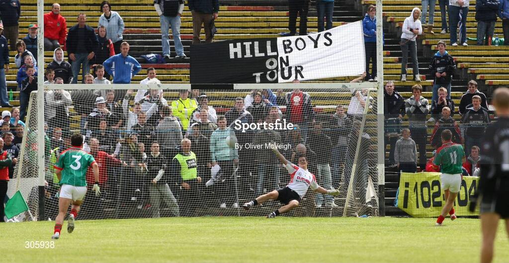 22 June 2008; Mayo's Pat Harte scores a first half penalty past Sligo goalkeeper Philip Green. GAA Football Connacht Senior Championship Semi-Final, Mayo v Sligo, McHale Park, Castlebar, Co. Mayo. Picture credit: Oliver McVeigh / SPORTSFILE