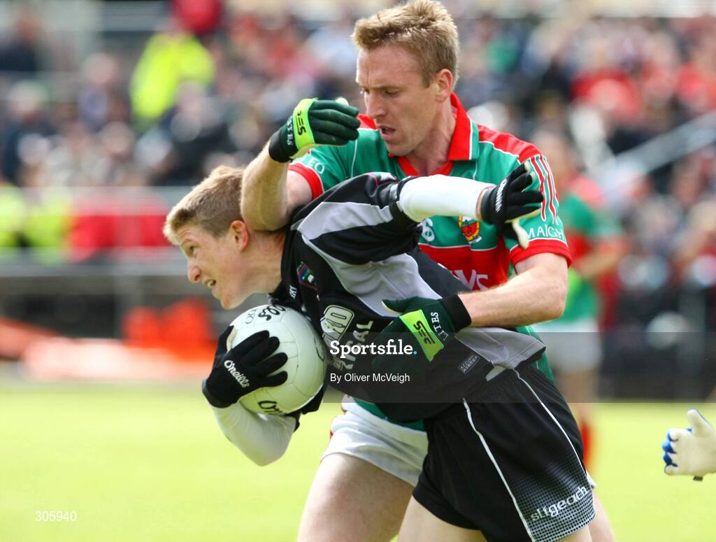 22 June 2008; David Kelly, Sligo, in action against David Heaney, Mayo. GAA Football Connacht Senior Championship Semi-Final, Mayo v Sligo, McHale Park, Castlebar, Co. Mayo. Picture credit: Oliver McVeigh / SPORTSFILE