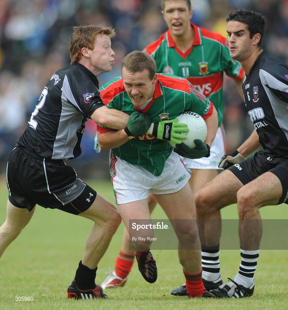 22 June 2008; Andy Mran, Mayo, in action against Charles Harrison, Sligo. GAA Football Connacht Senior Championship Semi-Final, Mayo v Sligo, McHale Park, Castlebar, Co. Mayo. Picture credit: Ray Ryan / SPORTSFILE