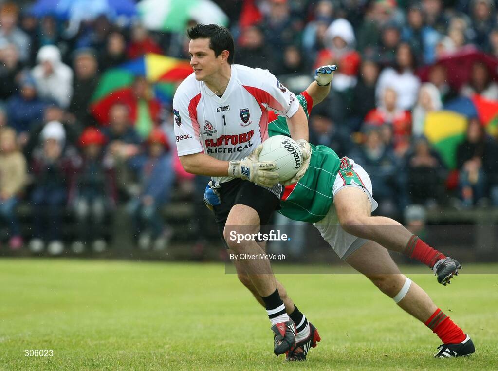 22 June 2008; Philip Green, Sligo, in action against Trevor Mortimer, Mayo. GAA Football Connacht Senior Championship Semi-Final, Mayo v Sligo, McHale Park, Castlebar, Co. Mayo. Picture credit: Oliver McVeigh / SPORTSFILE