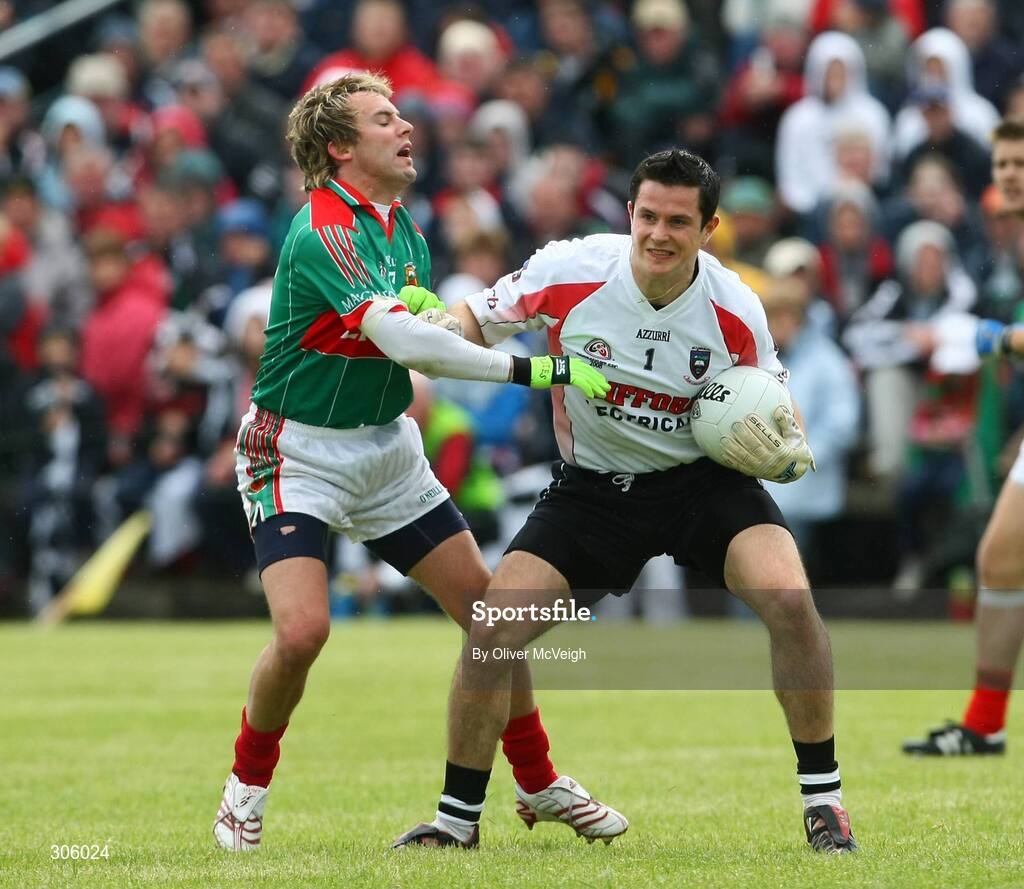 22 June 2008; Philip Green, Sligo, in action against Conor Mortimer, Mayo. GAA Football Connacht Senior Championship Semi-Final, Mayo v Sligo, McHale Park, Castlebar, Co. Mayo. Picture credit: Oliver McVeigh / SPORTSFILE