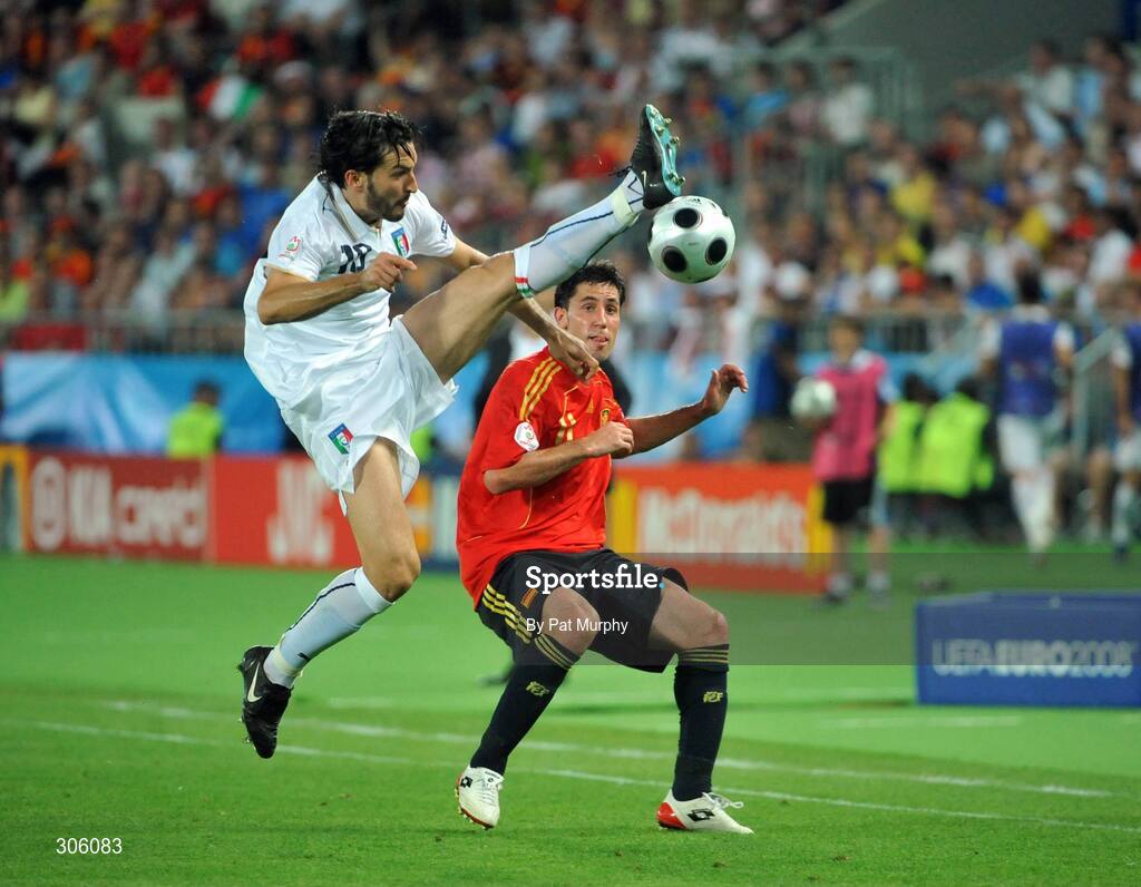 22 June 2008; Gianluca Zambrotta, Italy, in action against Joan Capdevila, Spain. UEFA EURO 2008TM, Quarter-Final, Spain v Italy, Ernst Happel Stadion, Vienna, Austria. Picture credit; Pat Murphy / SPORTSFILE