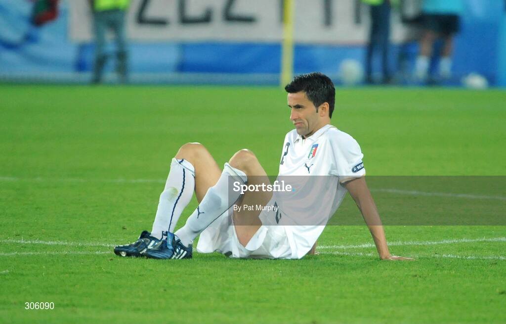 22 June 2008; Christian Panucci, Italy, shows his disappointment after the shoot-out. UEFA EURO 2008TM, Quarter-Final, Spain v Italy, Ernst Happel Stadion, Vienna, Austria. Picture credit; Pat Murphy / SPORTSFILE