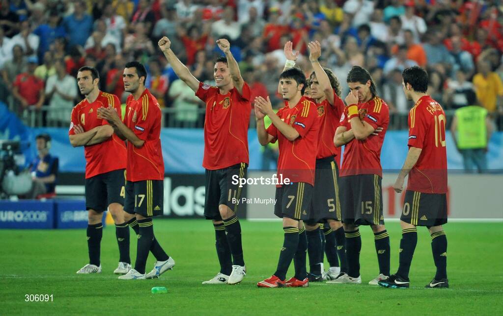 22 June 2008; The Spain players celebrate during the shoot-out. UEFA EURO 2008TM, Quarter-Final, Spain v Italy, Ernst Happel Stadion, Vienna, Austria. Picture credit; Pat Murphy / SPORTSFILE
